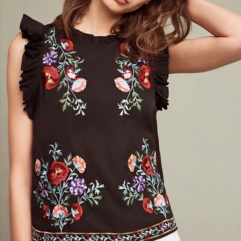Anthropologie Maeve Embroidered Shirt